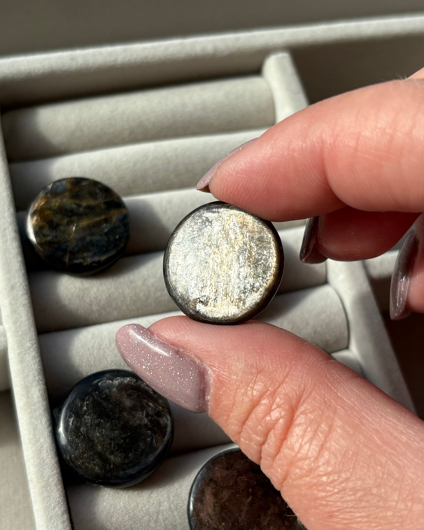 20mm Coin Natural Hypersthene Beads