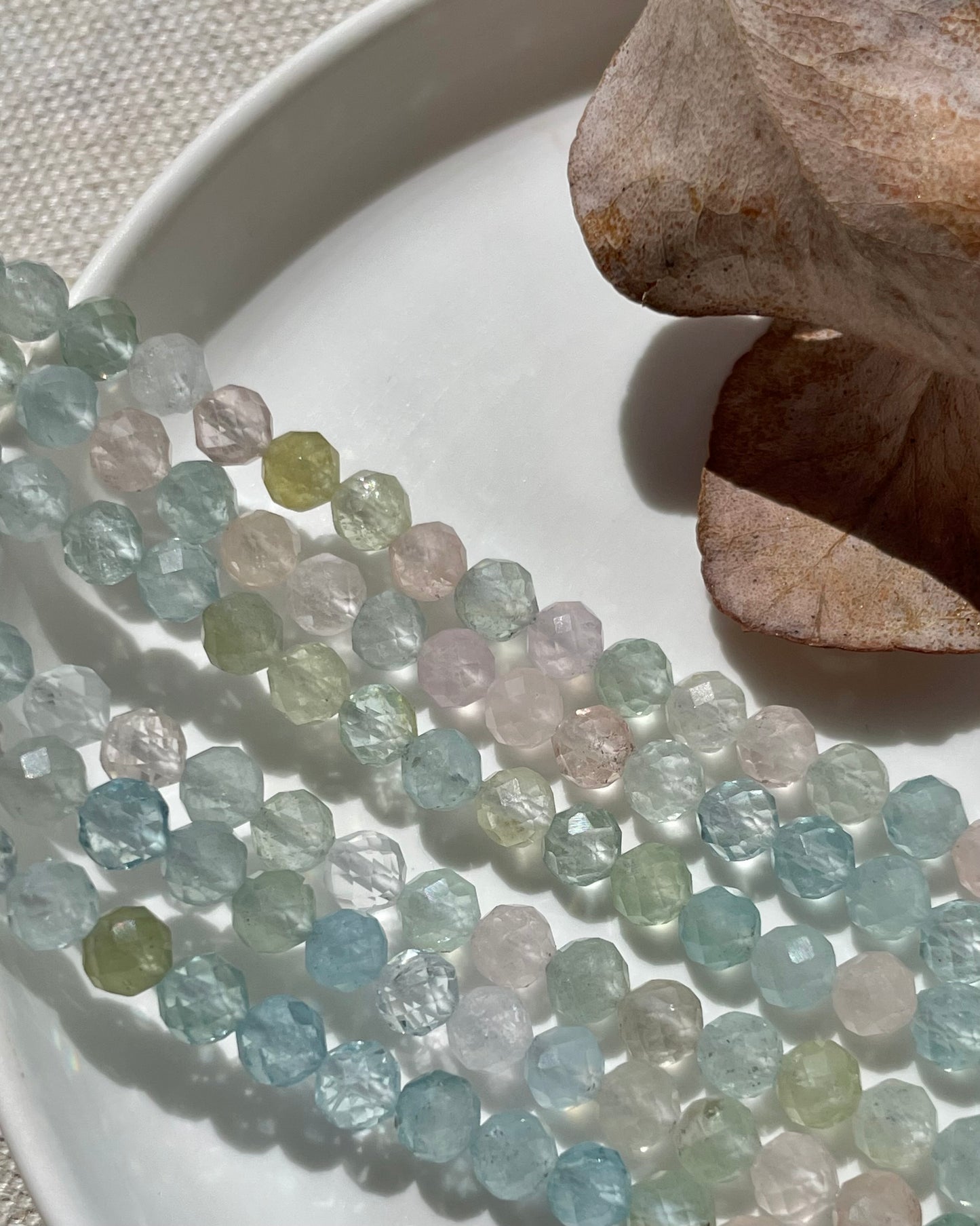 Morganite / Mixed Beryl 4.3mm Faceted Natural Gemstone Crystal Beads