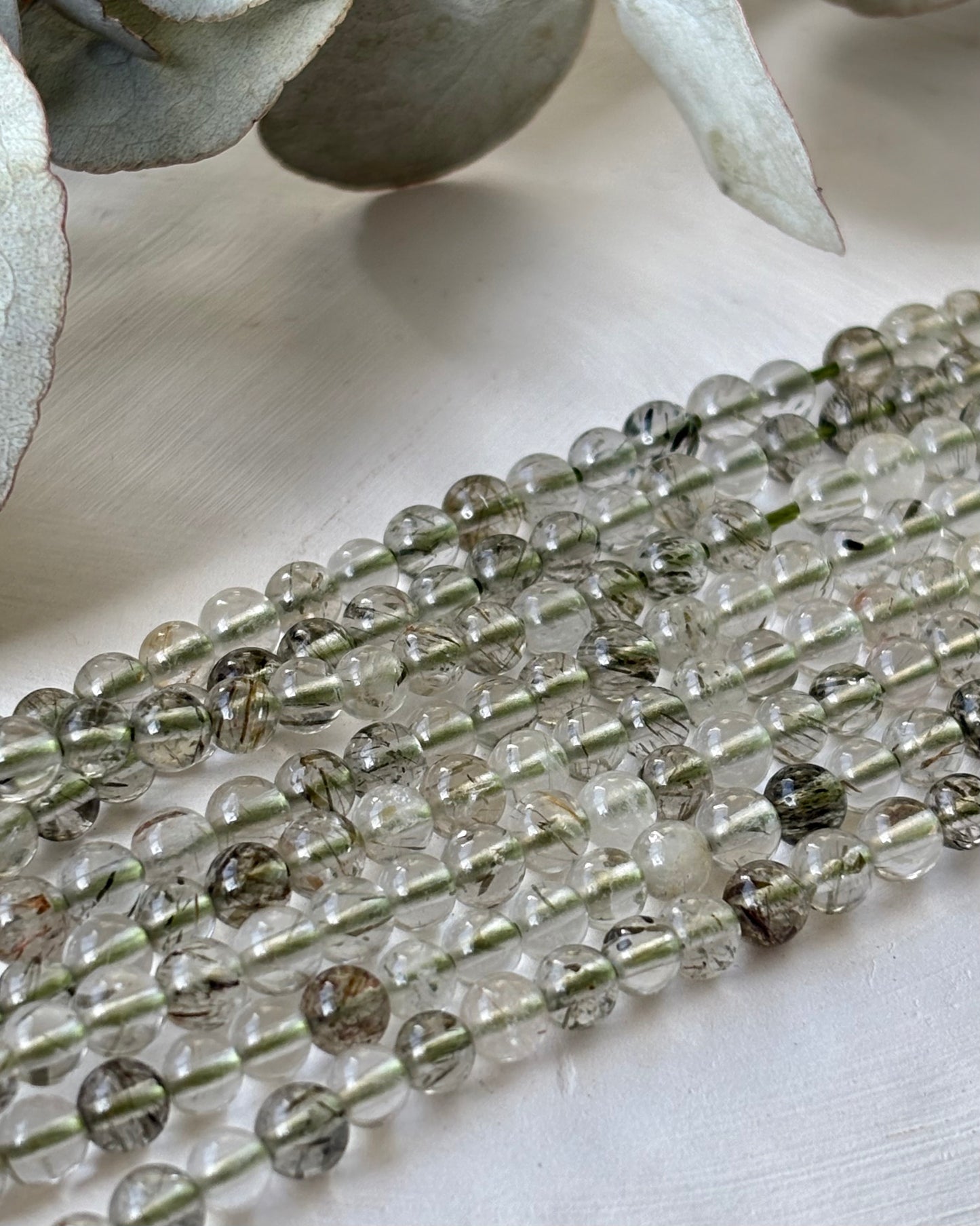 4mm Natural Green Rutile Gemstone Crystal Beads