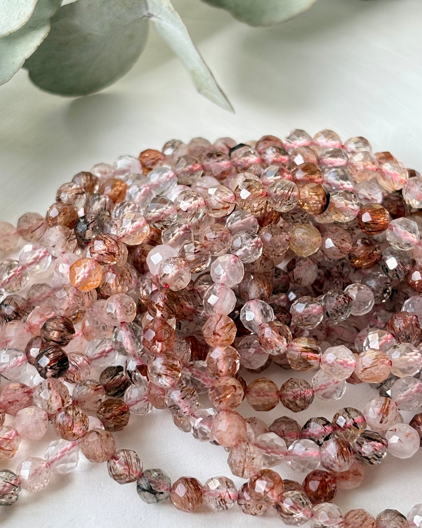 4.2mm Natural Copper Rutilated Quartz Gemstone Crystal Beads