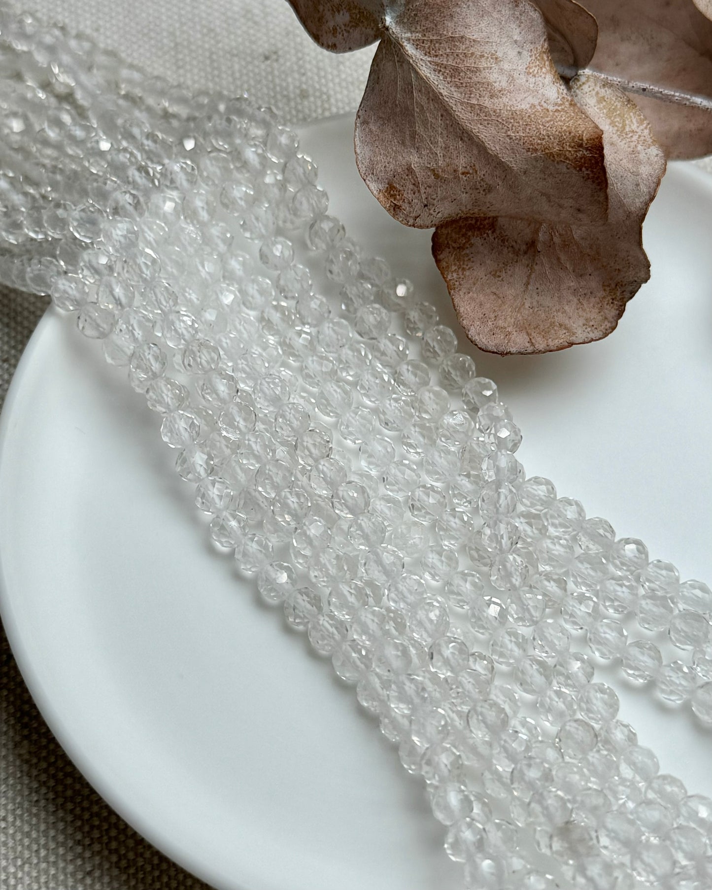 Clear Quartz 4.2mm Faceted Natural Gemstone Crystal Beads