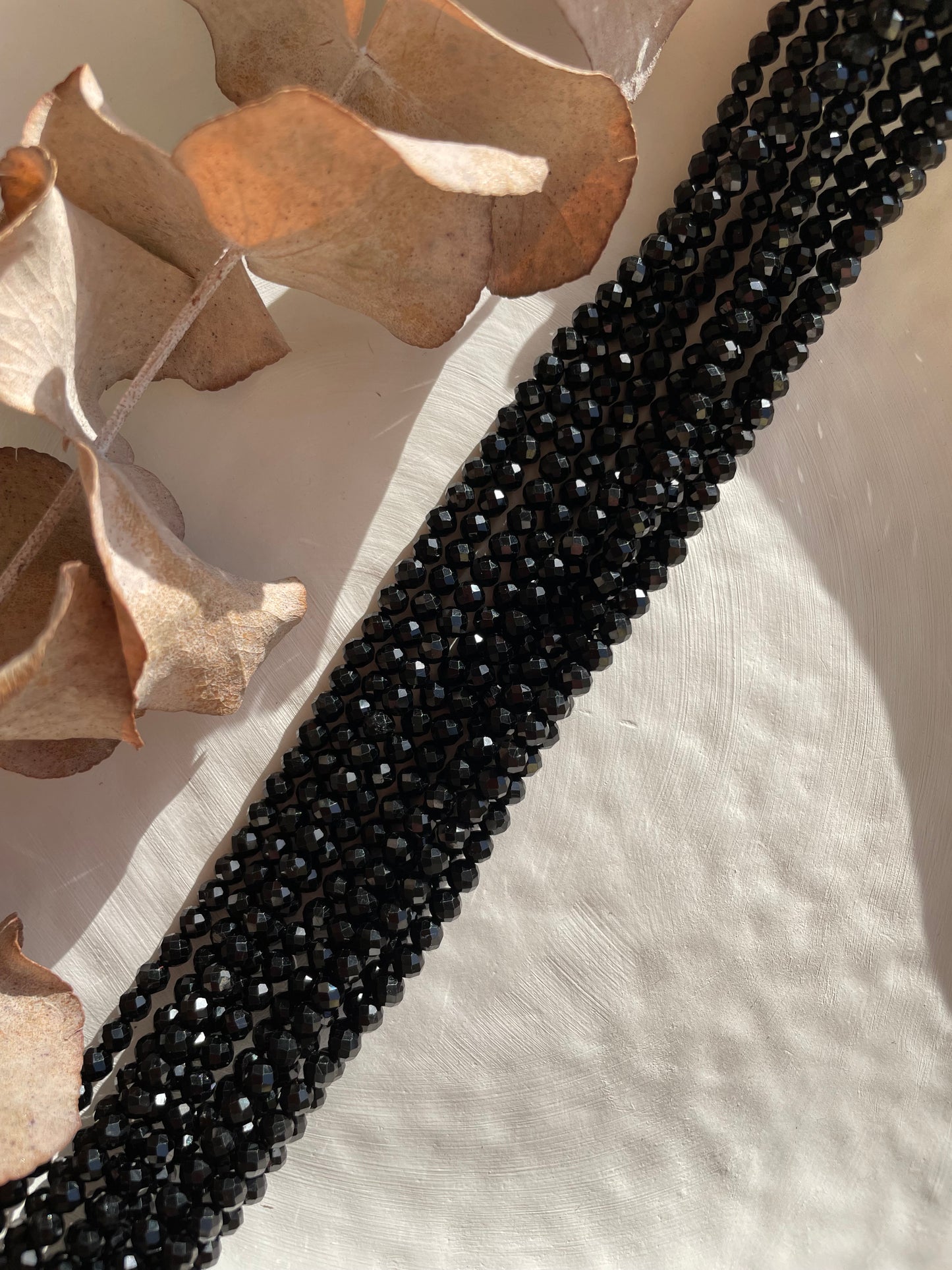 Black Tourmaline 4.3mm Natural Gemstone Crystal Beads