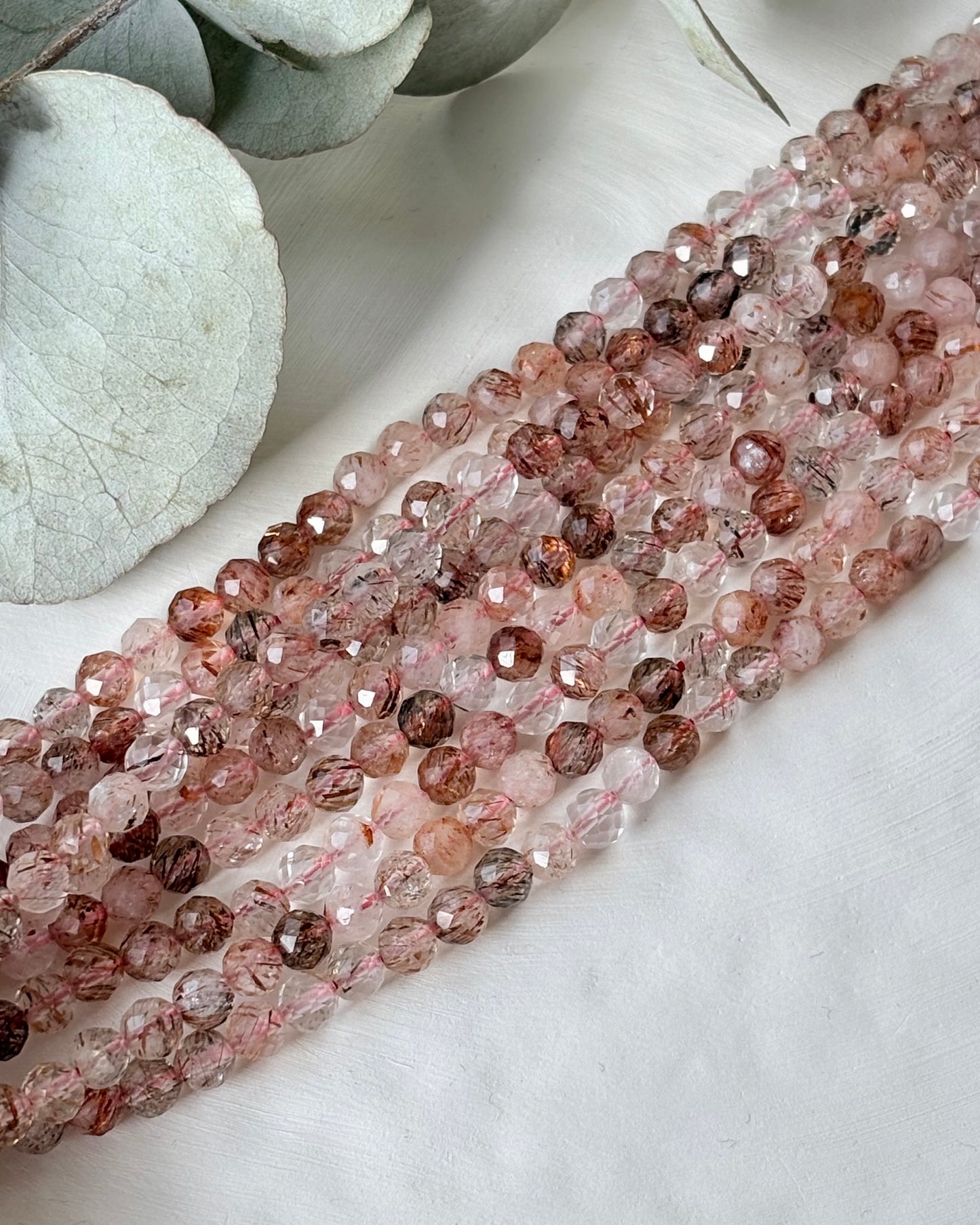 4.2mm Natural Copper Rutilated Quartz Gemstone Crystal Beads
