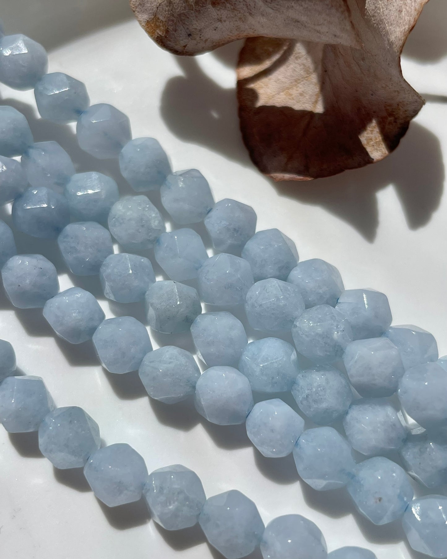 Aquamarine 6mm Star Cut Natural Gemstone Crystal Beads