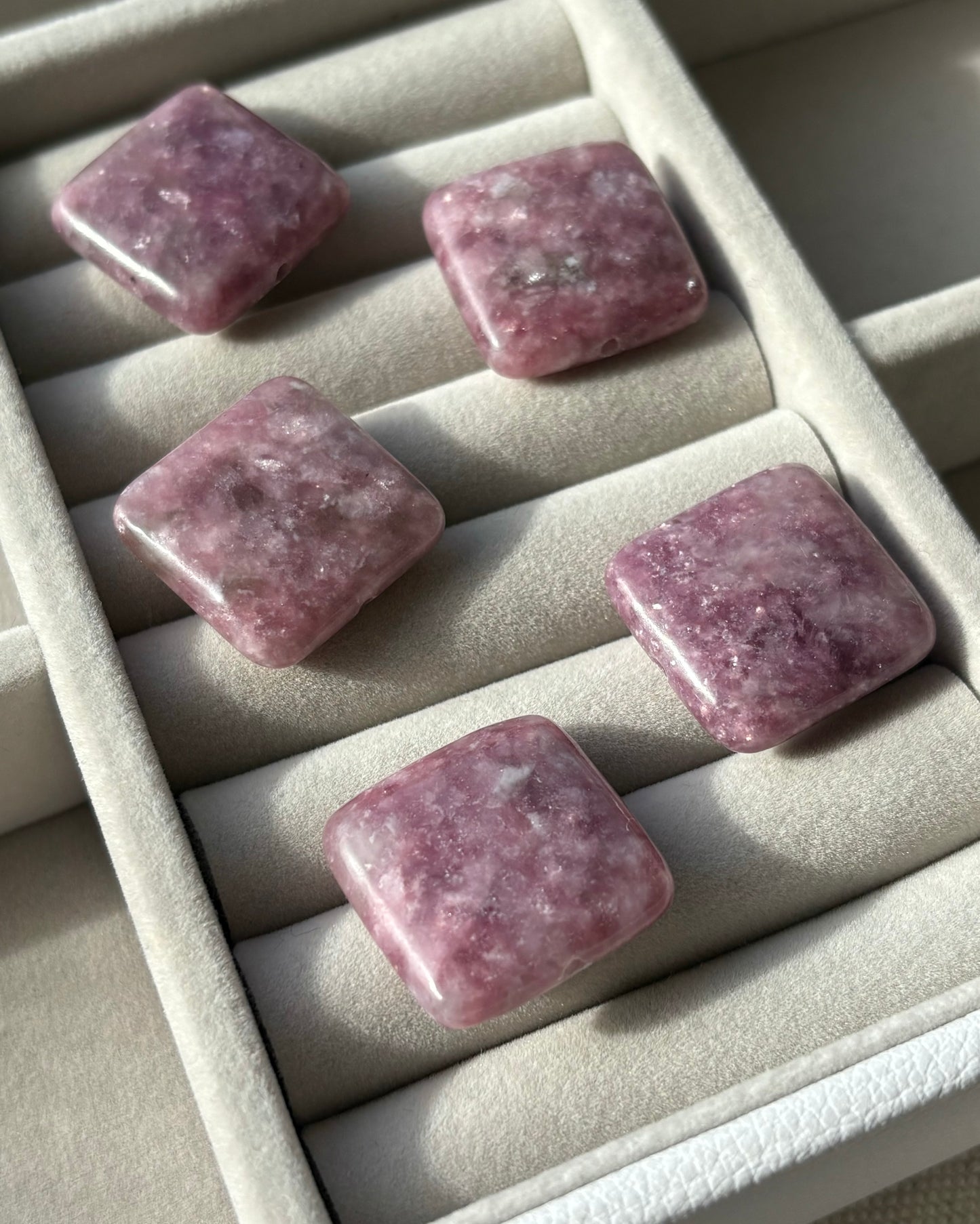 20mm Square Natural Lepidolite Beads