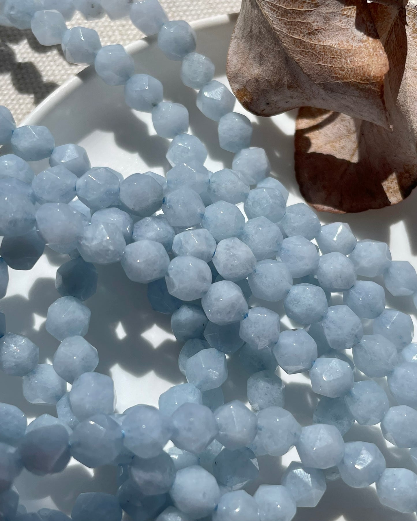 Aquamarine 6mm Star Cut Natural Gemstone Crystal Beads