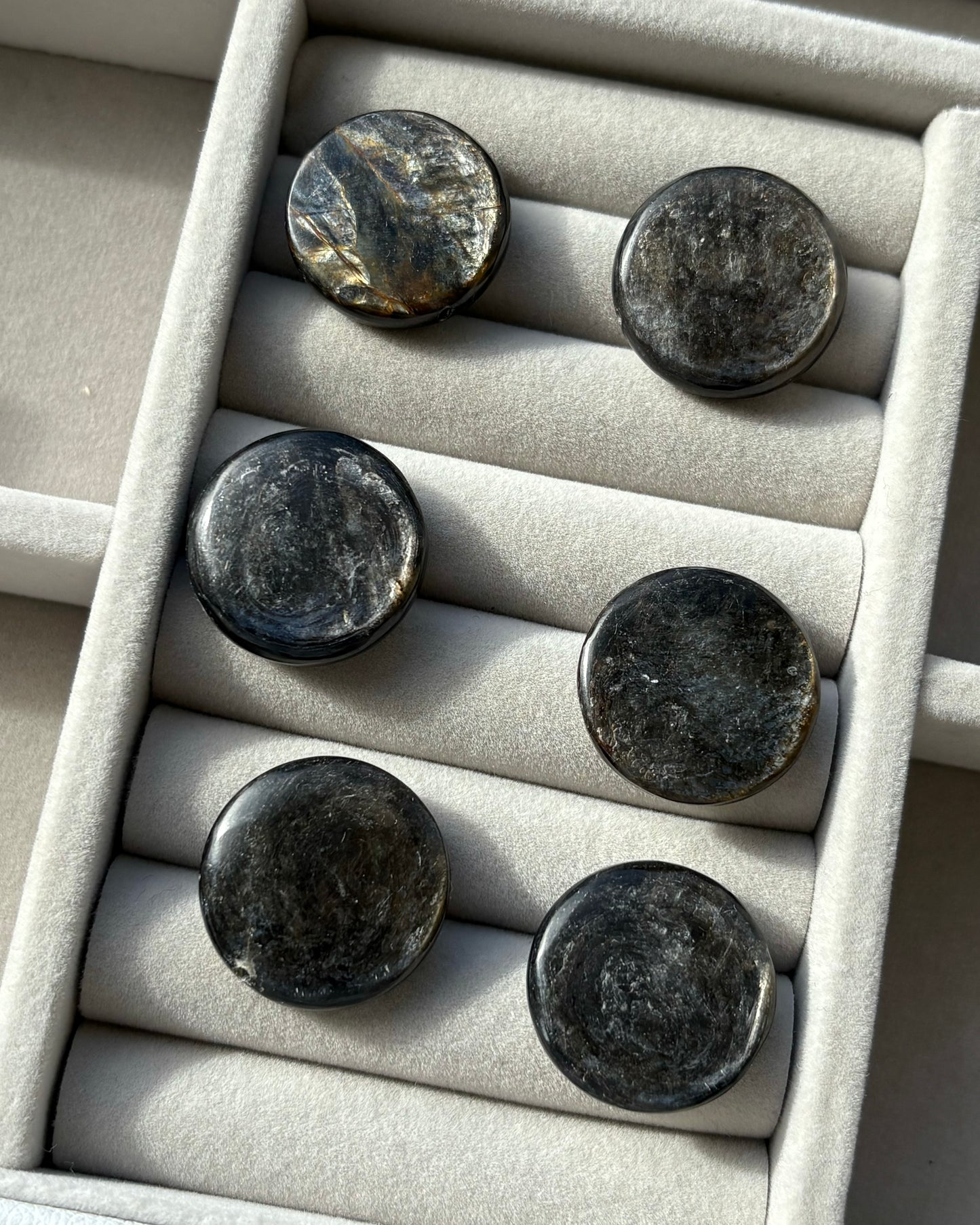 20mm Coin Natural Hypersthene Beads