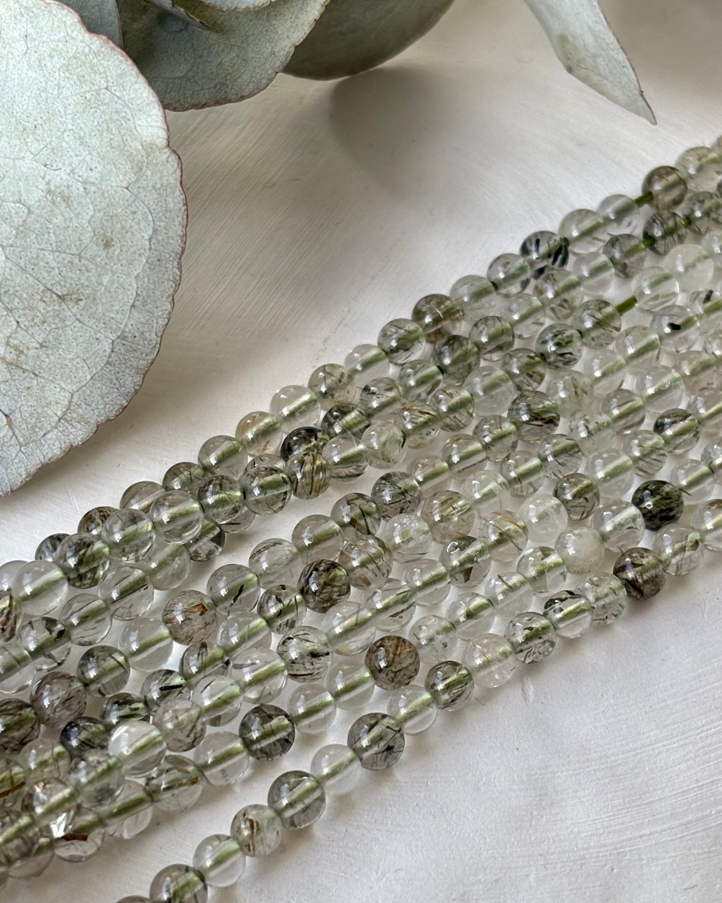 4mm Natural Green Rutile Gemstone Crystal Beads