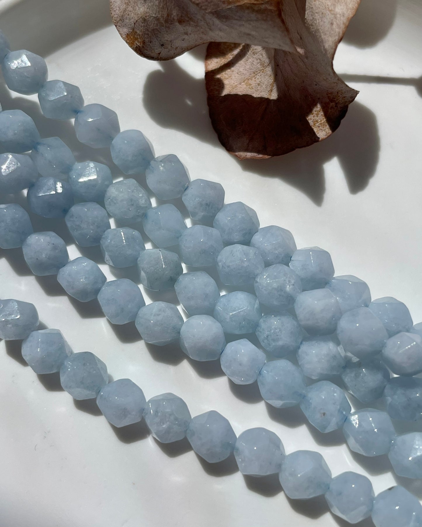Aquamarine 6mm Star Cut Natural Gemstone Crystal Beads