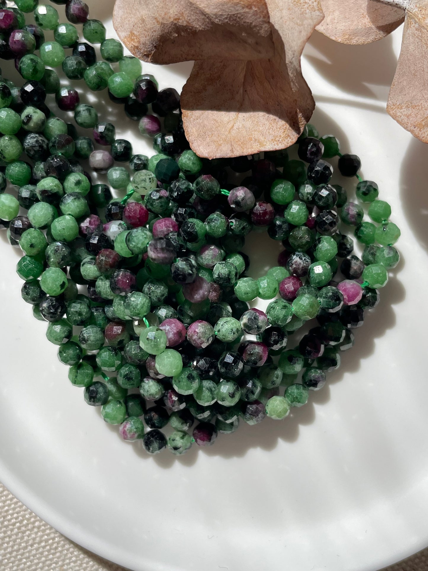 Ruby in Zoisite 4mm Faceted Natural Gemstone Crystal Beads