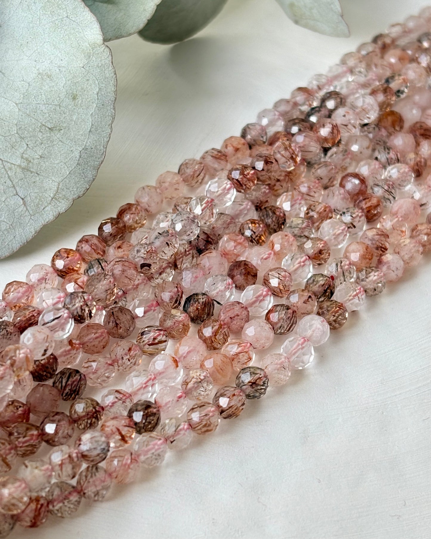 4.2mm Natural Copper Rutilated Quartz Gemstone Crystal Beads