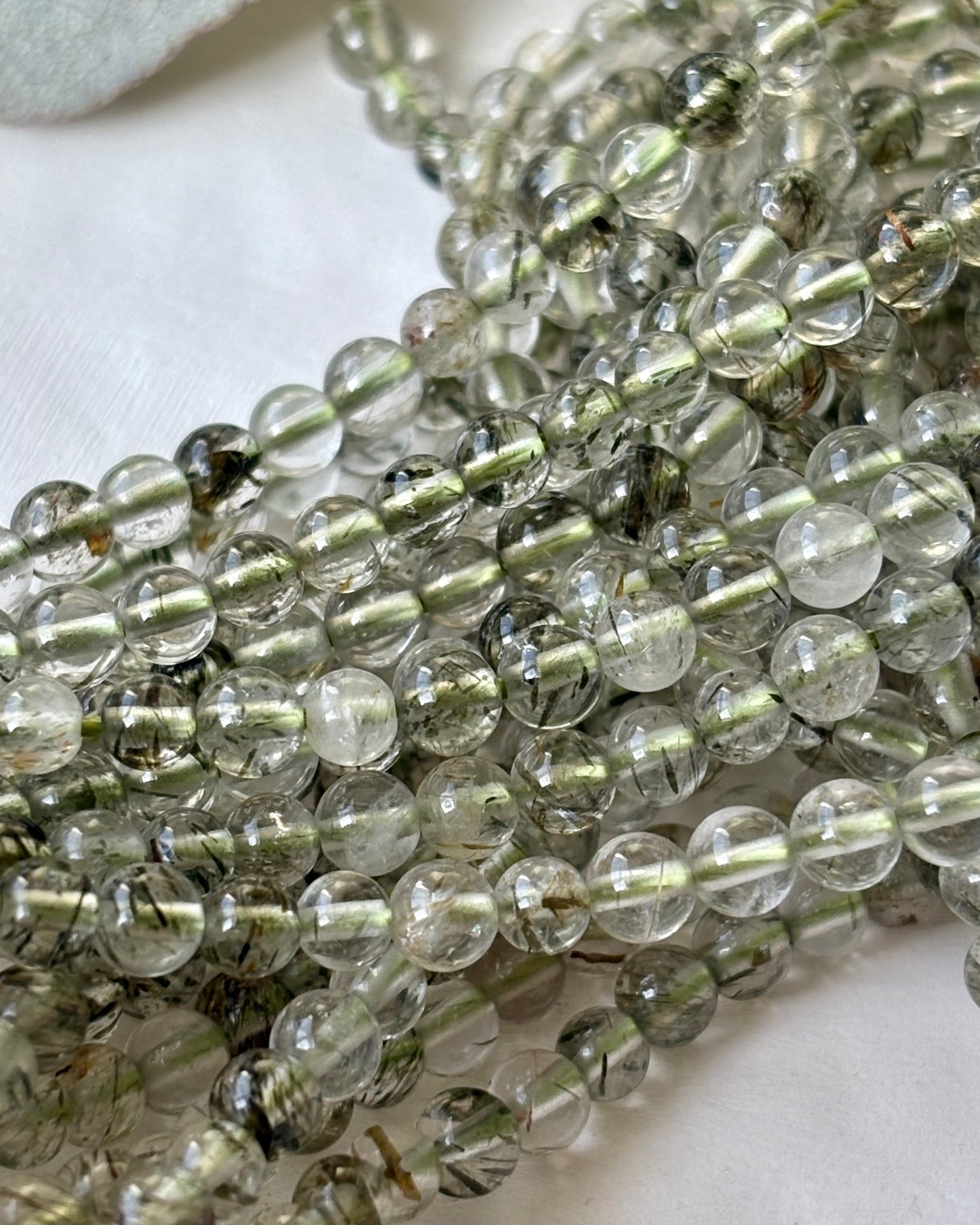 4mm Natural Green Rutile Gemstone Crystal Beads