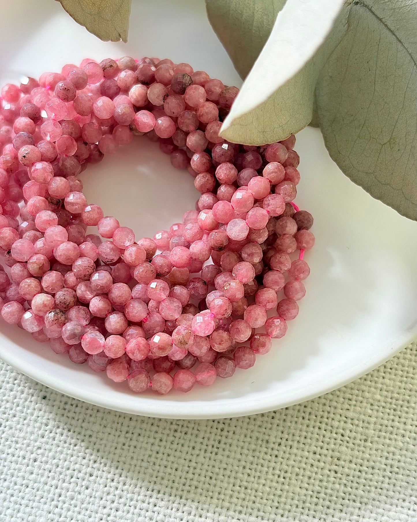 Pink Rhodonite in Quartz 3.8mm Natural Gemstone Crystal Beads