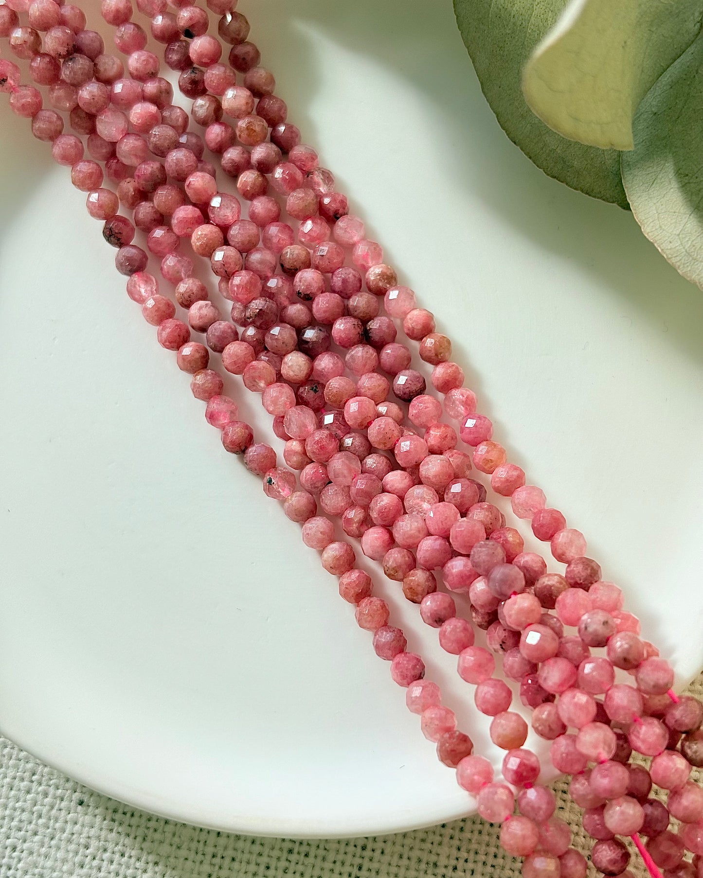 Pink Rhodonite in Quartz 3.8mm Natural Gemstone Crystal Beads