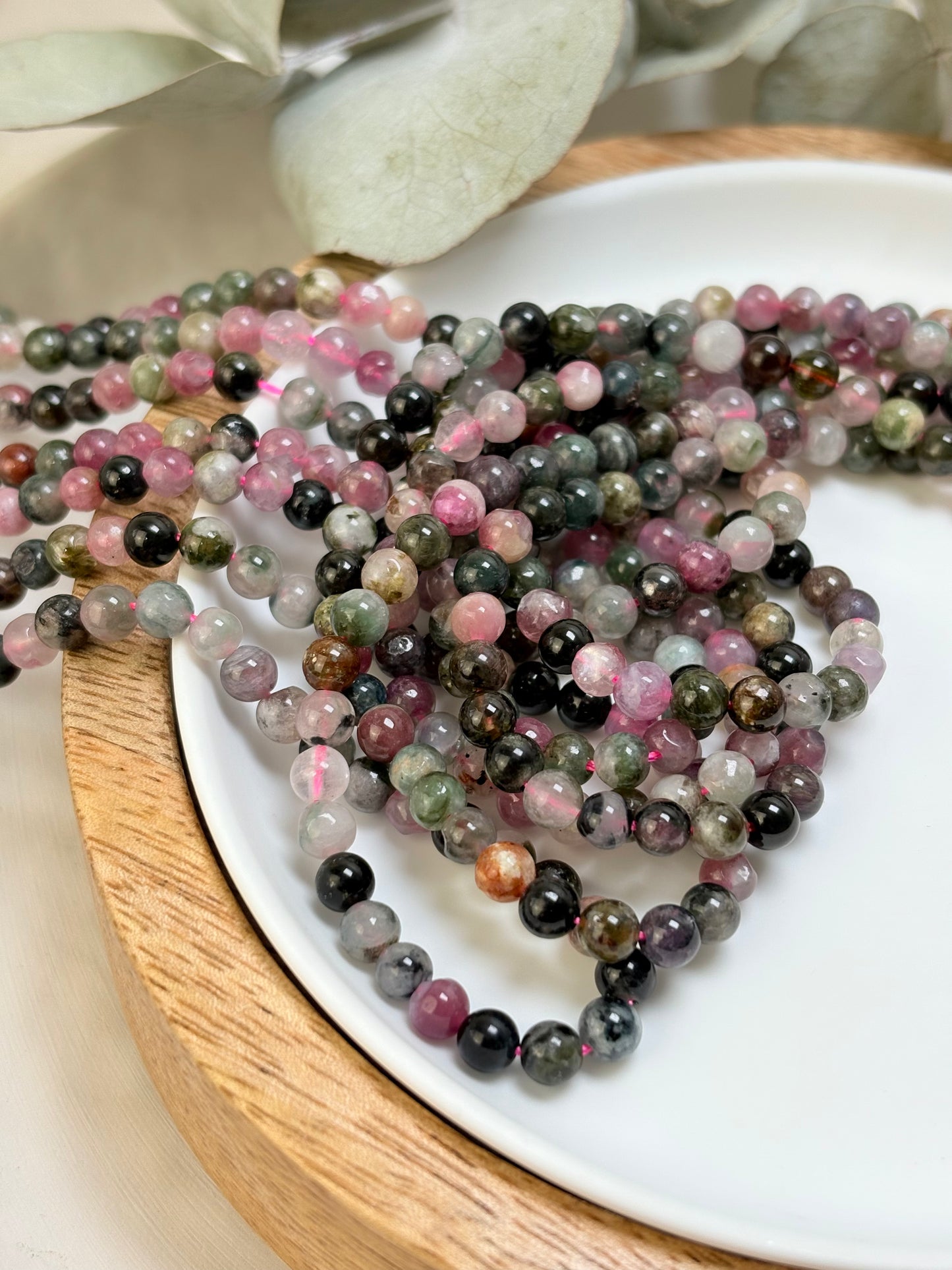 Watermelon Tourmaline 4mm Round Natural Gemstone Beads