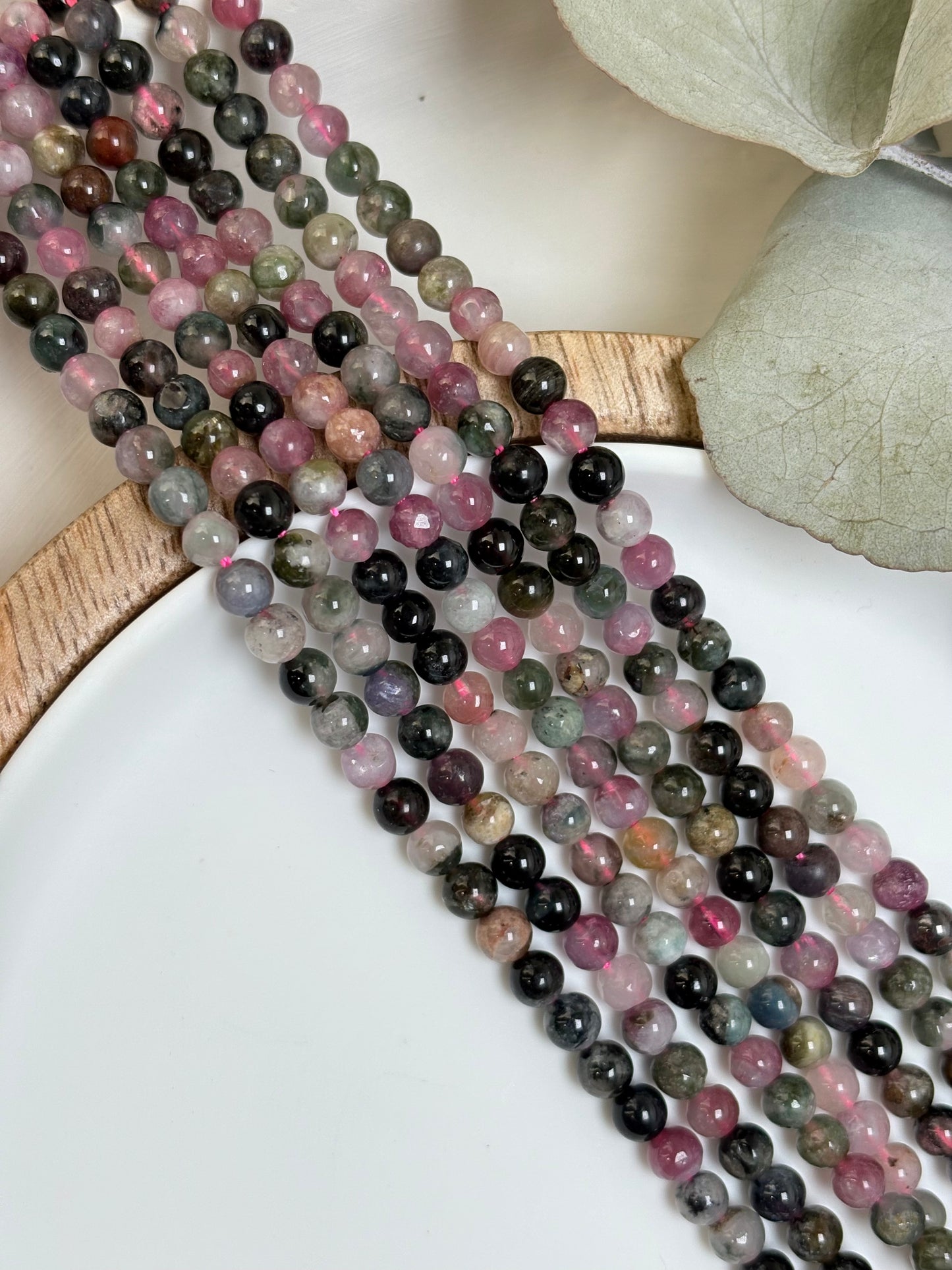 Watermelon Tourmaline 4mm Round Natural Gemstone Beads