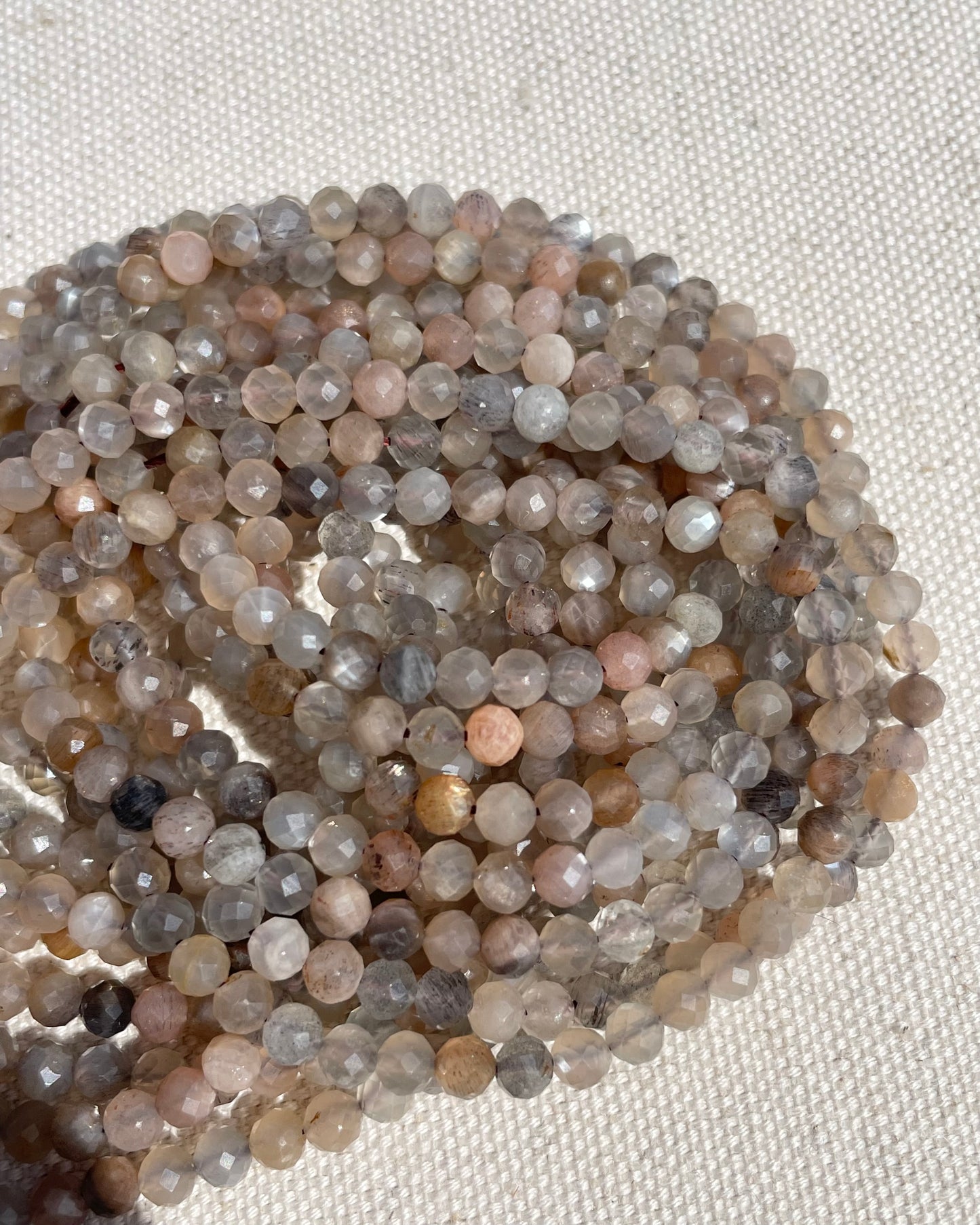 Grey Sunstone/Moonstone 4mm Faceted Natural Gemstone Crystal Beads