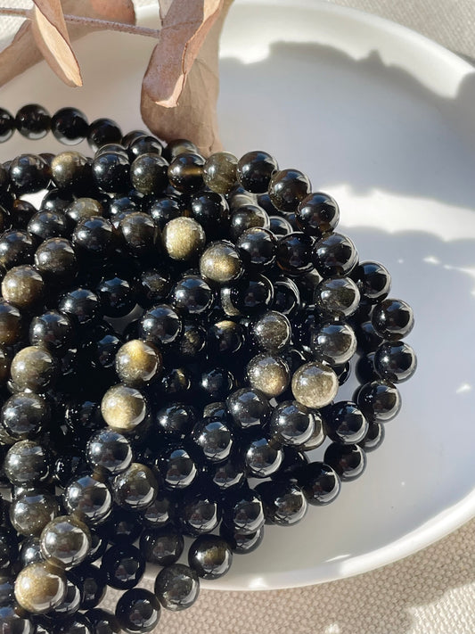 Gold Sheen Obsidian 6mm Natural Gemstone Beads