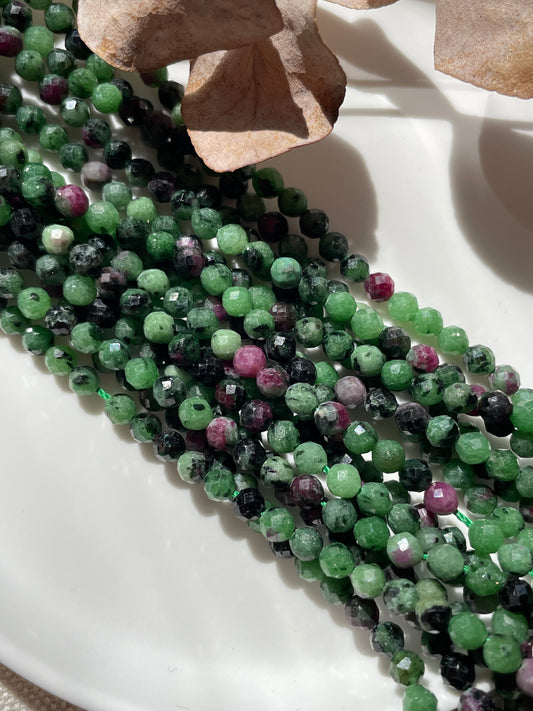 Ruby in Zoisite 4mm Faceted Natural Gemstone Crystal Beads