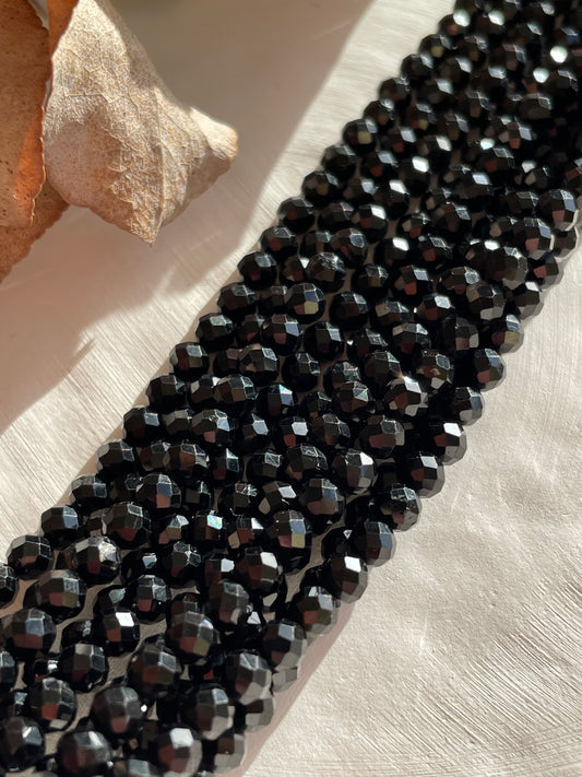 Black Tourmaline 4mm Natural Gemstone Crystal Beads