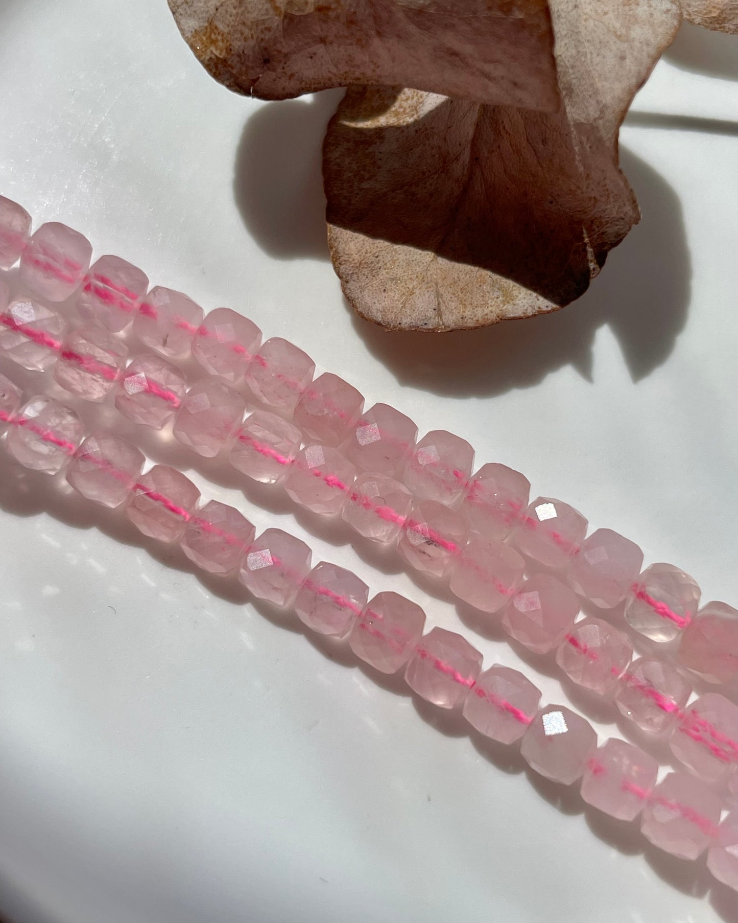 Rose Quartz 4.5mm Cubed Natural Gemstone Crystal Beads