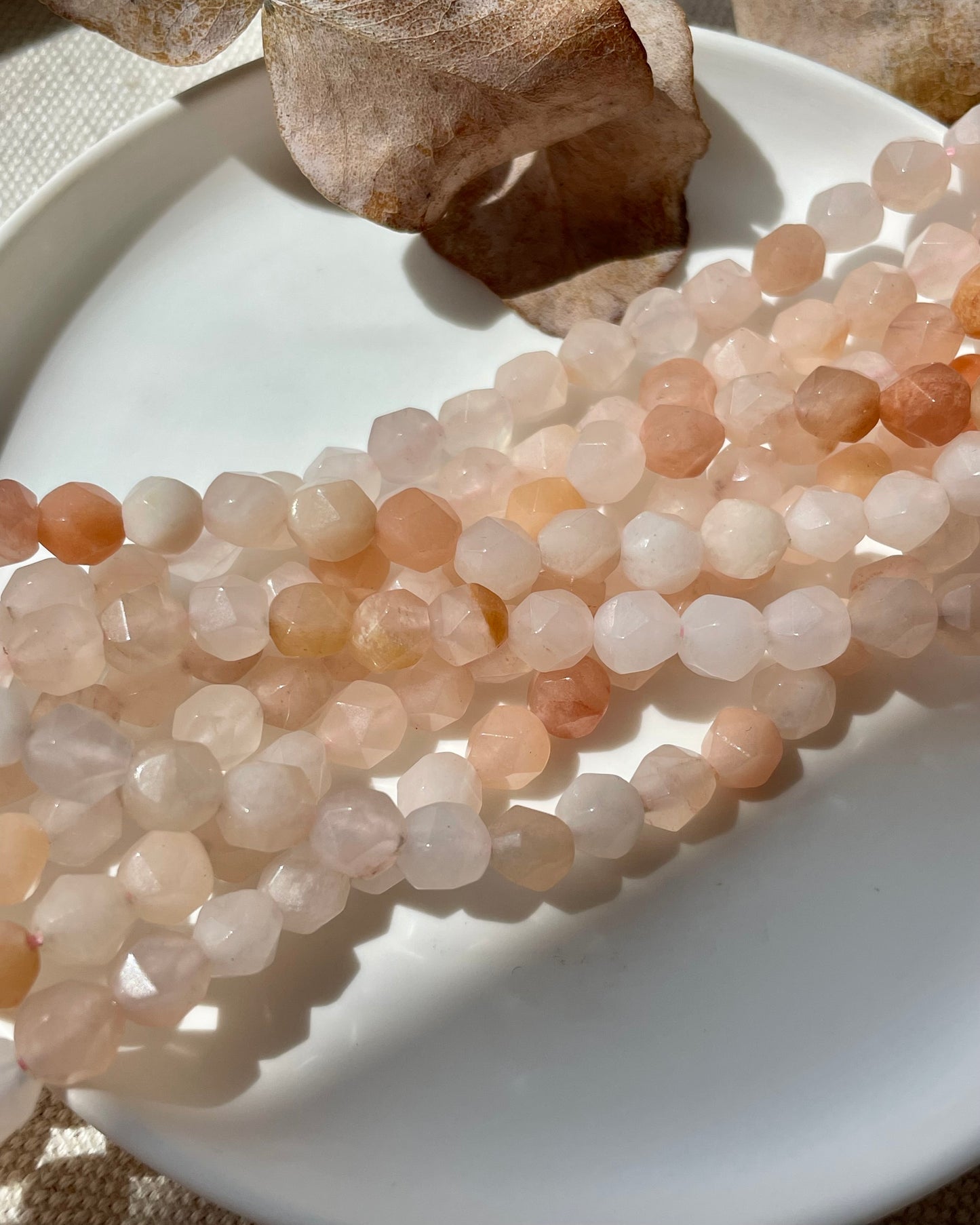 Pink / Peach Aventurine 6mm Star Cut Natural Gemstone Crystal Beads