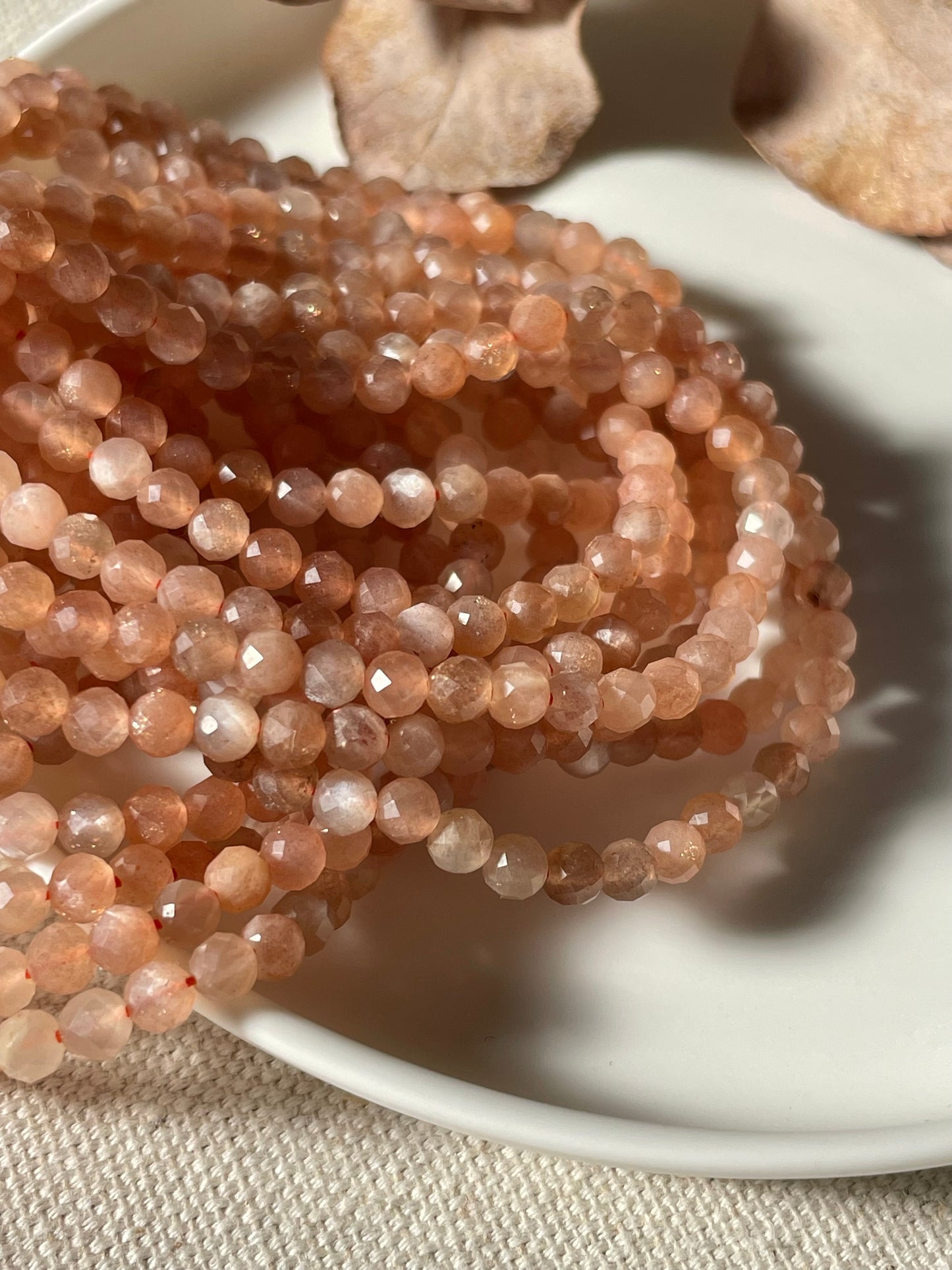 Peach Sunstone/Moonstone 4mm Faceted Natural Gemstone Crystal Beads