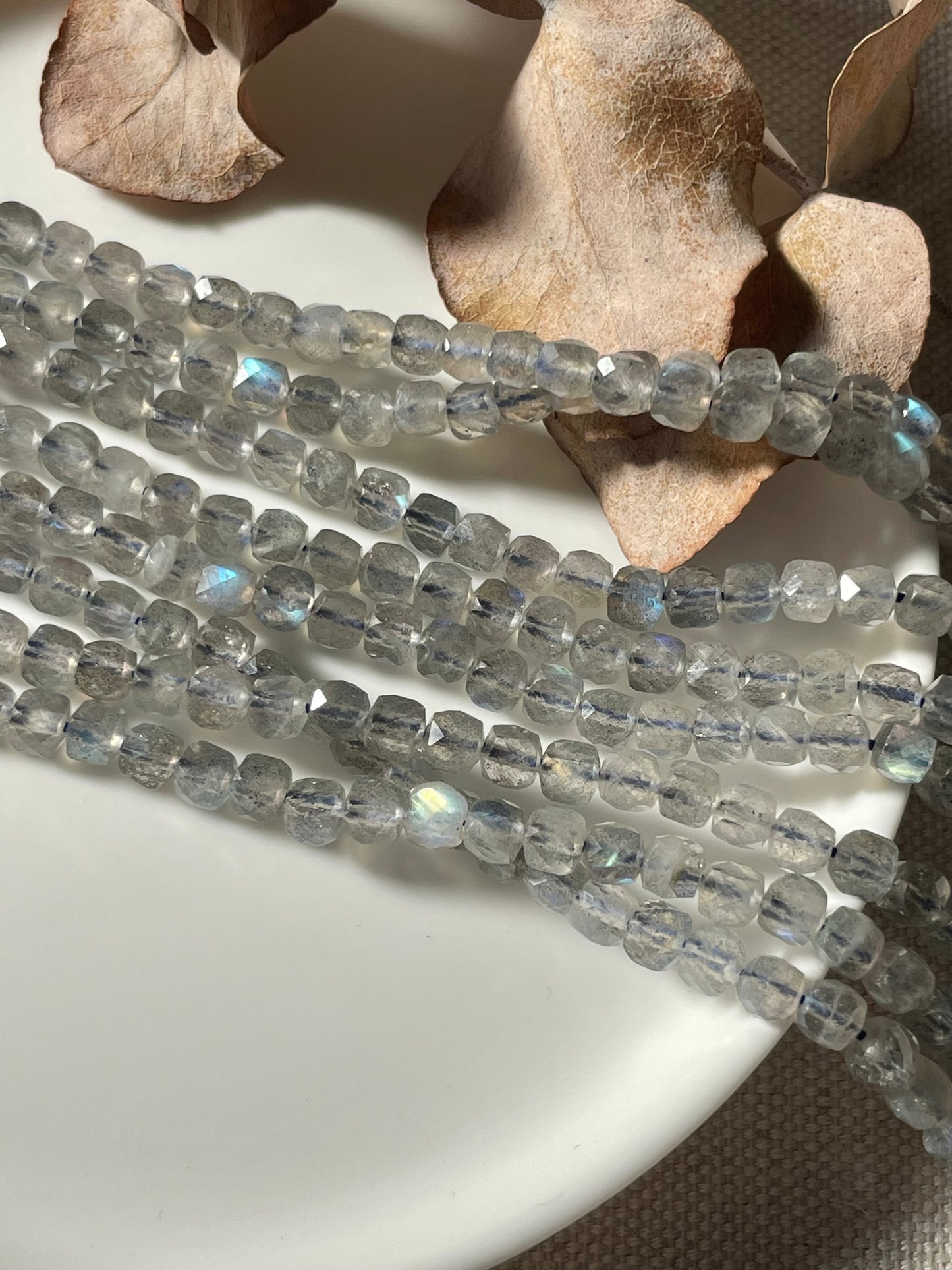 Labradorite 4mm Cubed Natural Gemstone Crystal Beads