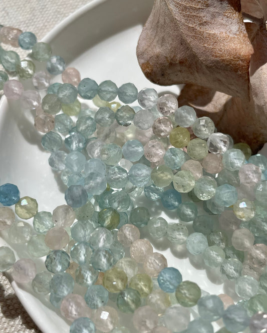 Morganite / Mixed Beryl 4.3mm Faceted Natural Gemstone Crystal Beads