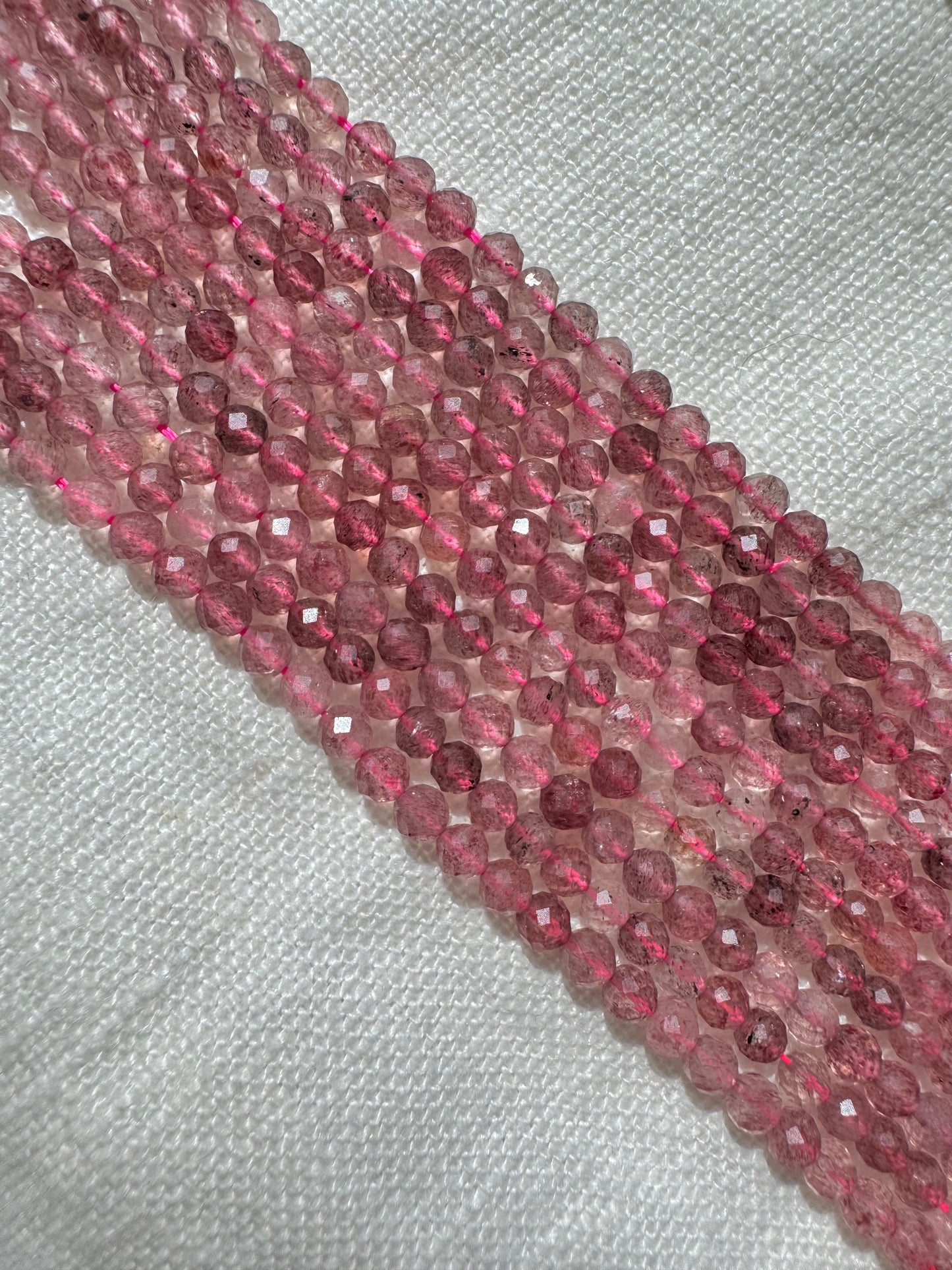 Strawberry Quartz with Lepidocrocite inclusions - 4.3mm Natural Gemstone Crystal Beads