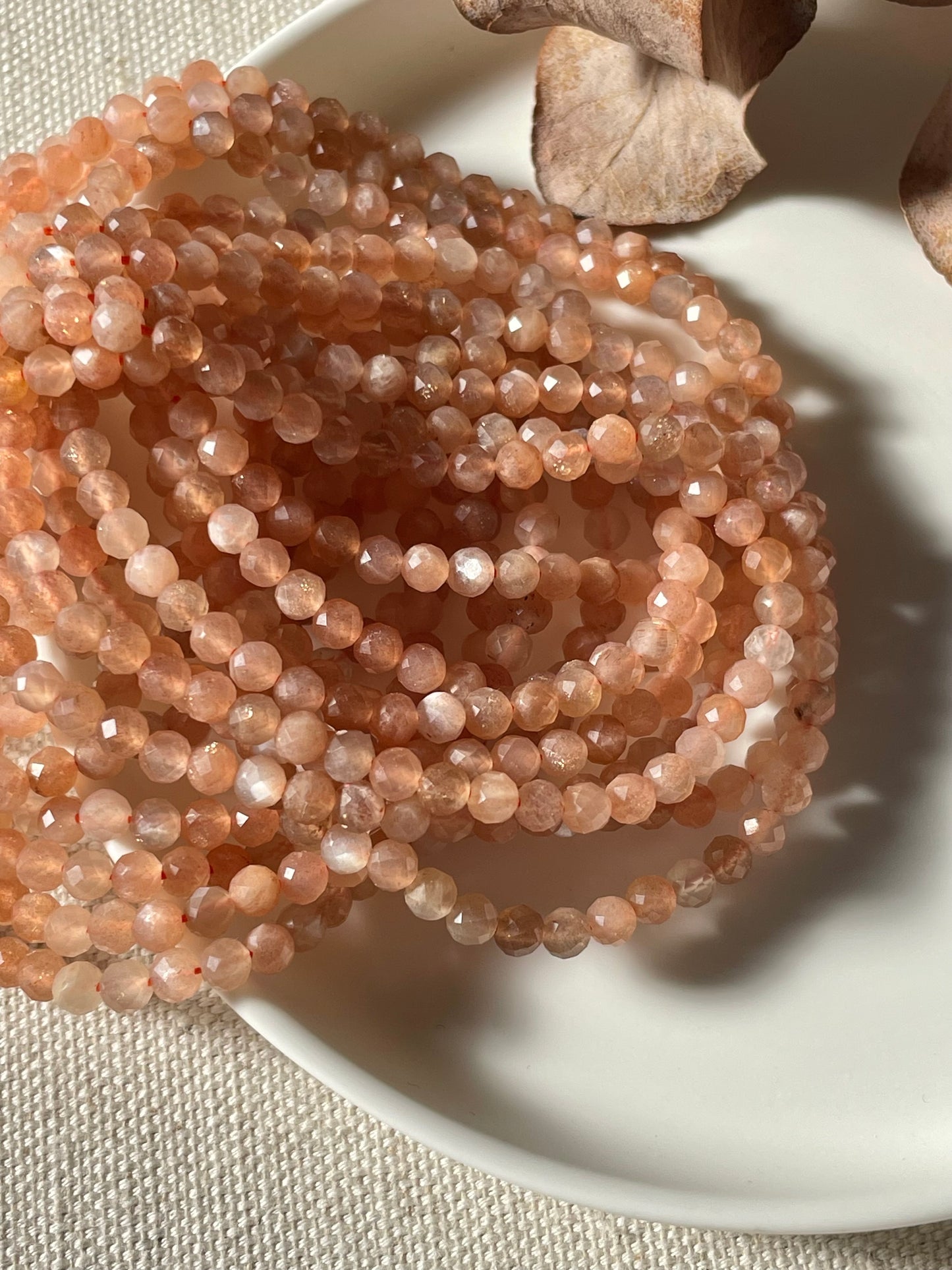 Peach Sunstone/Moonstone 4mm Faceted Natural Gemstone Crystal Beads