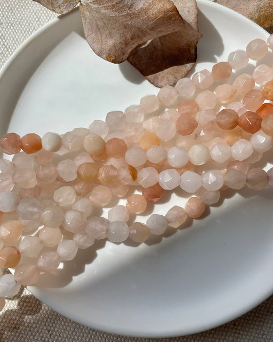 Pink / Peach Aventurine 6mm Star Cut Natural Gemstone Crystal Beads