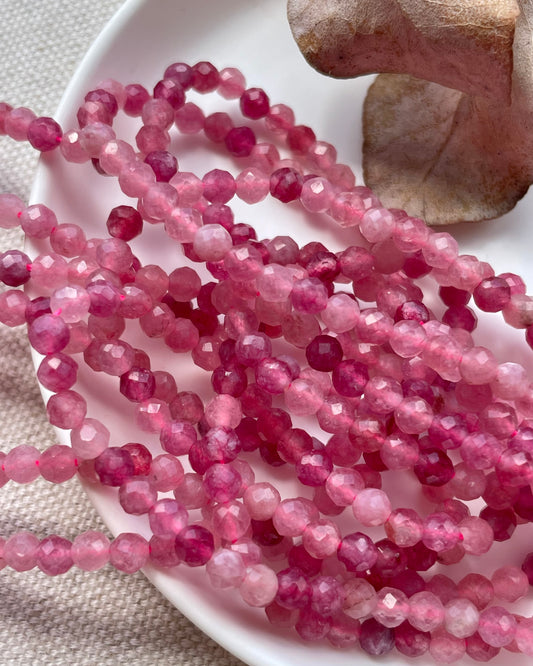 Pink Tourmaline 4mm Faceted Natural Gemstone Crystal Beads