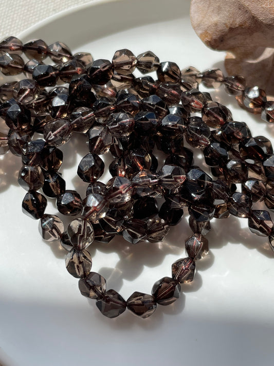 Smoky Quartz 6mm Star Cut Natural Gemstone Crystal Beads