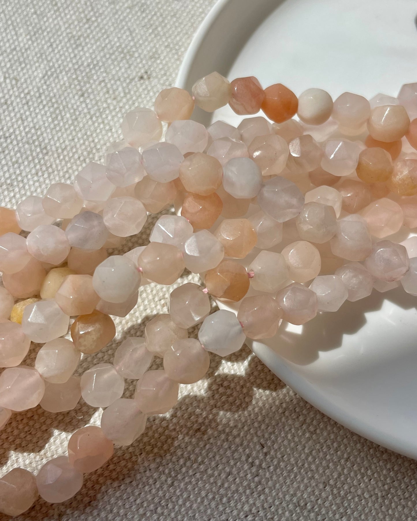 Pink / Peach Aventurine 6mm Star Cut Natural Gemstone Crystal Beads