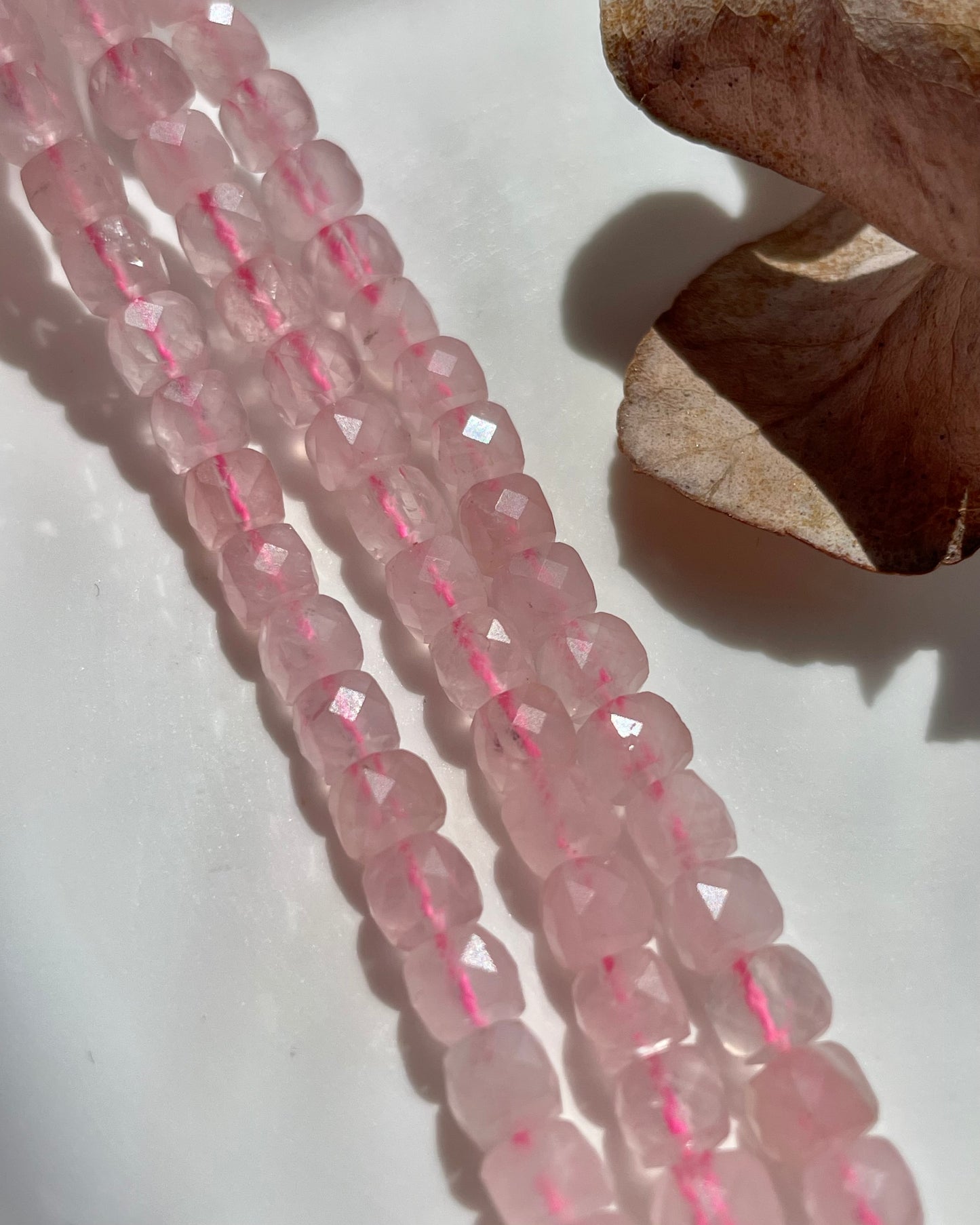 Rose Quartz 4.5mm Cubed Natural Gemstone Crystal Beads