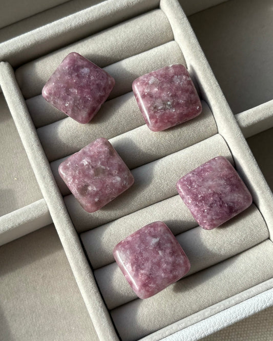 20mm Square Natural Lepidolite Beads