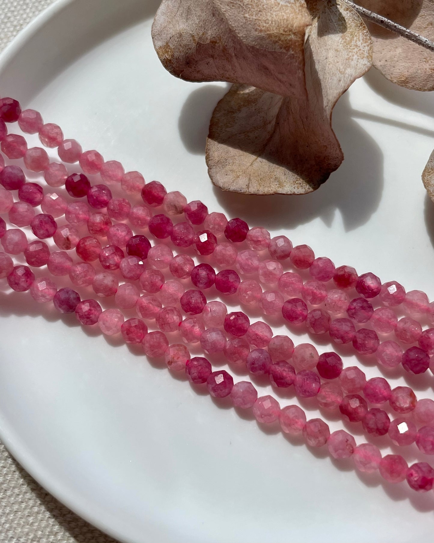 Pink Tourmaline 4mm Faceted Natural Gemstone Crystal Beads