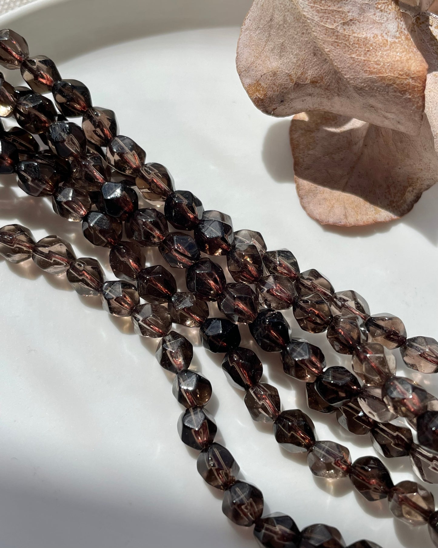 Smoky Quartz 6mm Star Cut Natural Gemstone Crystal Beads