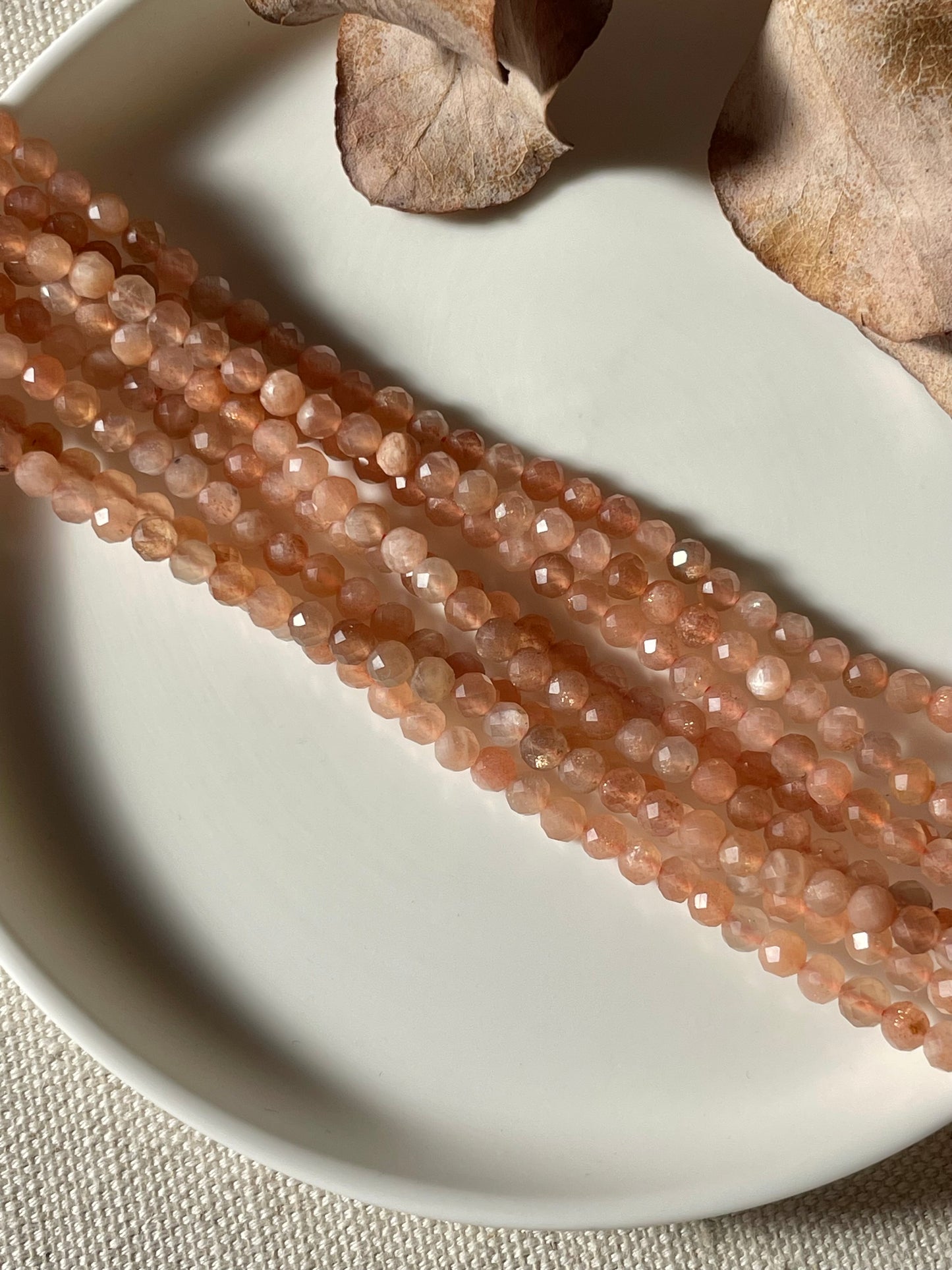 Peach Sunstone/Moonstone 4mm Faceted Natural Gemstone Crystal Beads