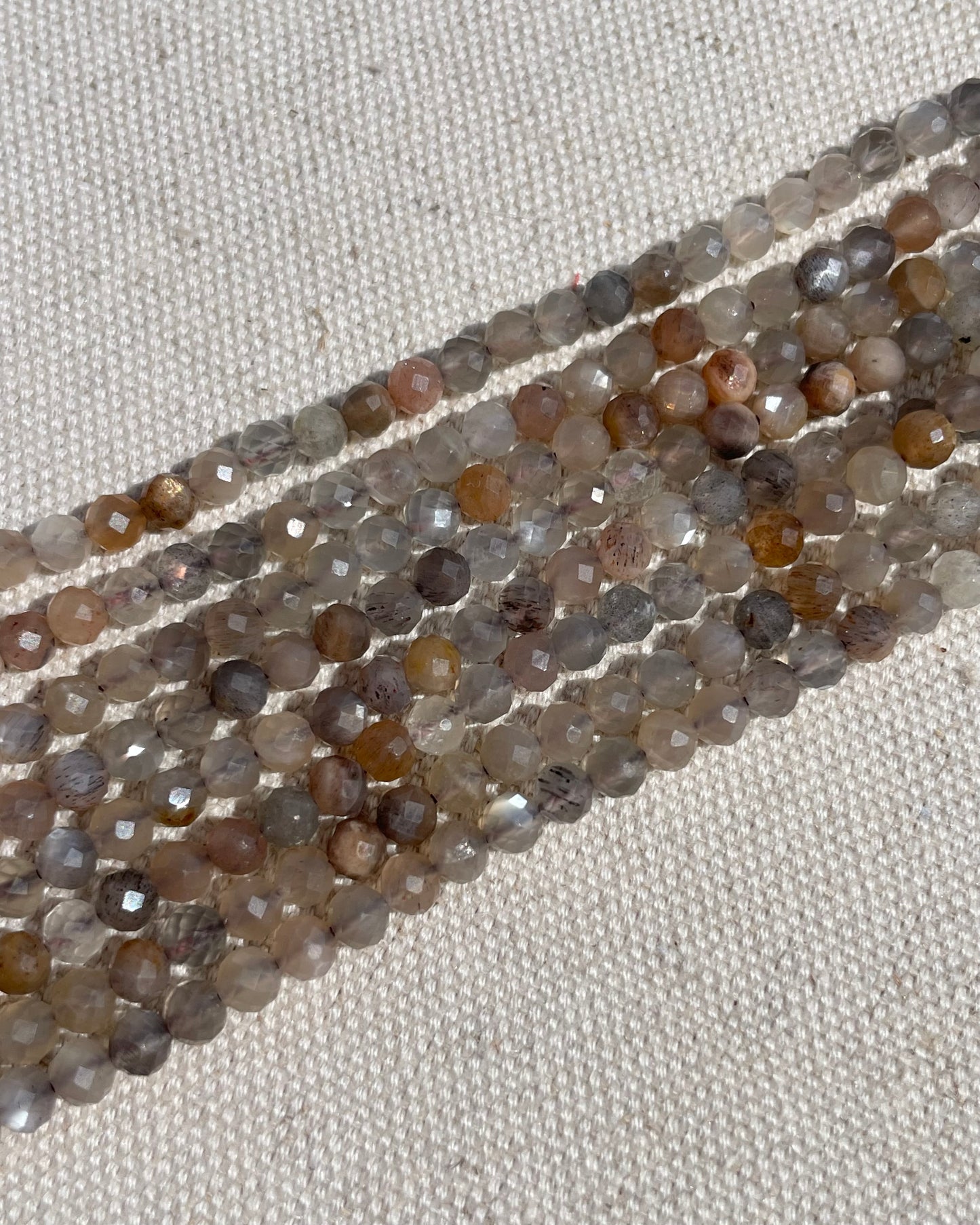 Grey Sunstone/Moonstone 4mm Faceted Natural Gemstone Crystal Beads