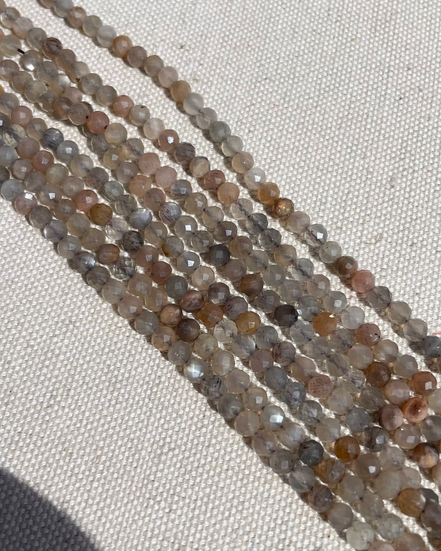 Grey Sunstone/Moonstone 4mm Faceted Natural Gemstone Crystal Beads