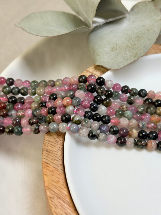 Watermelon Tourmaline 4mm Round Natural Gemstone Beads
