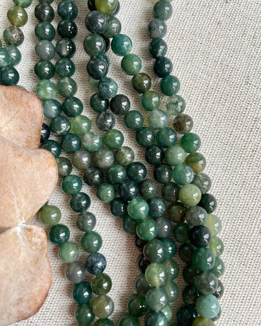 Moss Agate 6mm Natural Gemstone Crystal Beads