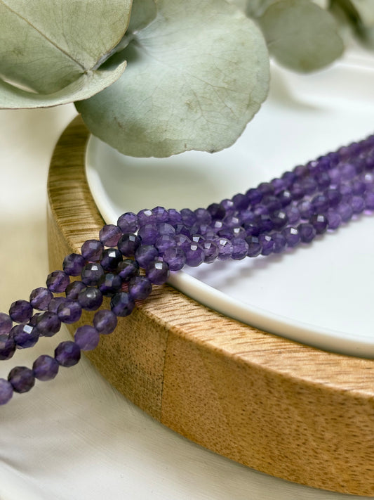 Amethyst 4mm Faceted Natural Gemstone Beads