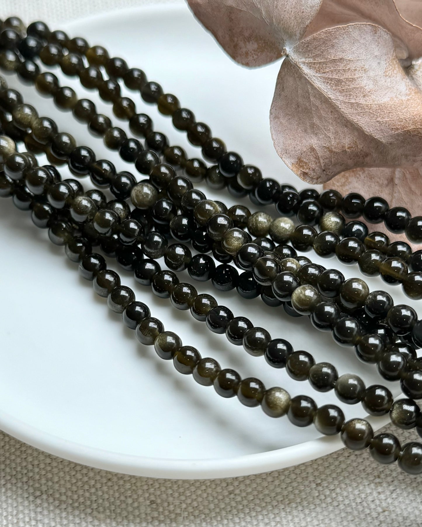 Gold Sheen Obsidian 4mm Natural Gemstone Crystal Beads