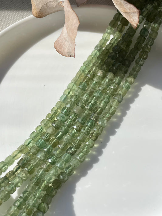 Green Apatite Cubed 4mm Natural Gemstone Crystal Beads