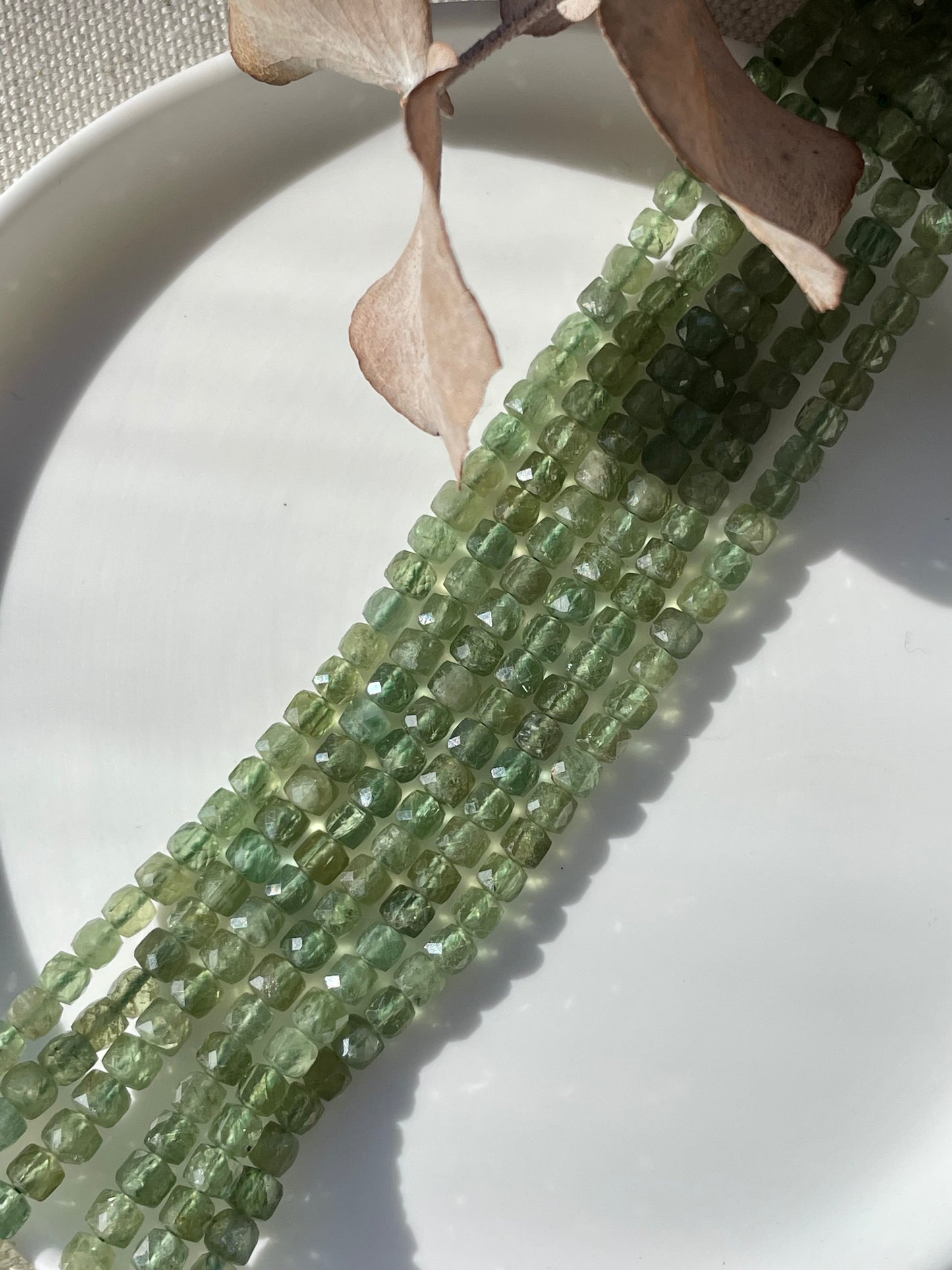 Green Apatite Cubed 4mm Natural Gemstone Crystal Beads