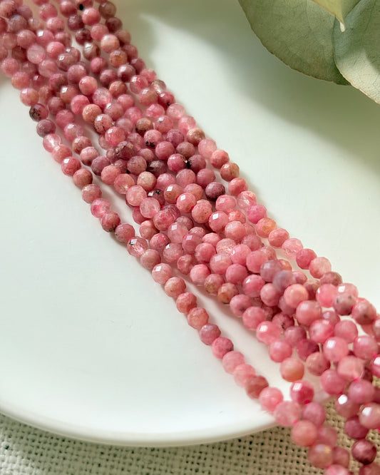 Pink Rhodonite in Quartz 3.8mm Natural Gemstone Crystal Beads