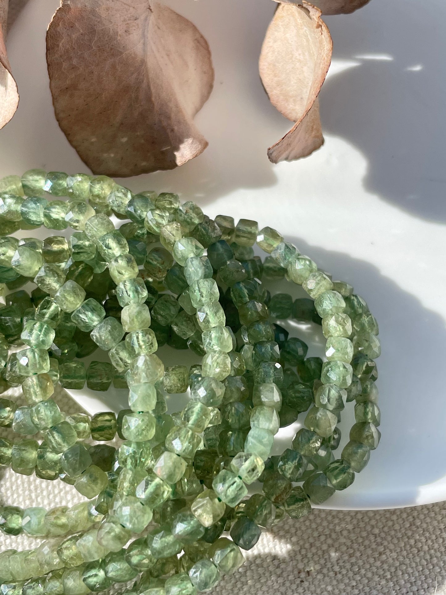 Green Apatite Cubed 4mm Natural Gemstone Crystal Beads